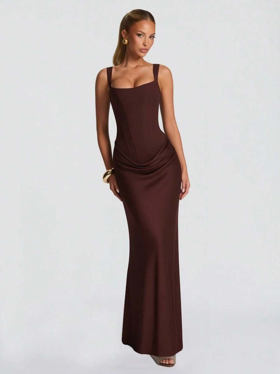 Mingmingxi Vestido largo blanco sexy con corsé, traje de fiesta, vestido de noche para mujer, vestido largo negro para cena, vestido de baile, vestidos elegantes para graduación - Marrón - Ver 1