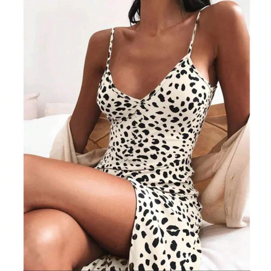 Vestido ajustado de talla S-5XL para mujer, ropa con estampado de leopardo, tirantes, primavera y verano - Blanco - Ver 1