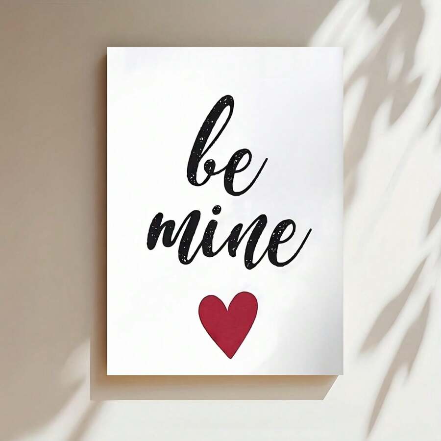 Enmarcado [2D Plano] 1 pieza de lienzo decorativo de pared con forma de corazón "Be Mine" con marco de  - Decoración romántica para el Día de San Valentín, 11.8 x 15.7 pulgadas y letrero rojo con la frase "Love" para bodas, hogar, cafetería, dormitorio - Decoración de pared minimalista y moderna, diseño  fácil de colgar, decoración para cafeterías - Enmarcado - Ver 1