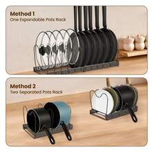 Pans Organiser Rack Expandable Pots And Pans Holder With Adjustable Compartment For Kitchen Storage Organisation - Black L - View 3
