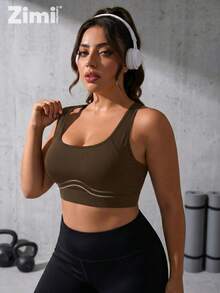 Zimi Collection Sujetador deportivo de alto soporte para tallas grandes, negro, con copa moldeada incorporada, espalda en U, ajustable con ganchos, para actividades al aire libre, running y entrenamiento - Marrón - Ver 4