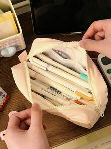 1pc Minimalist Solid Color Lucky Milk Foam Student Stationery Pencil Case, Large Capacity Desktop Pencil Box, Multi-Pocket Classification Storage Design Stationery Bag, Can Store Calculator, Notebook And Pens - Suitable For School, Office And Travel Use - Suitable For Students, Professionals, Men And Women, Learning Stationery Storage Box, Multi-Functional Storage Box, Zipper Closure, Pencil Case - Multicolor - View 4