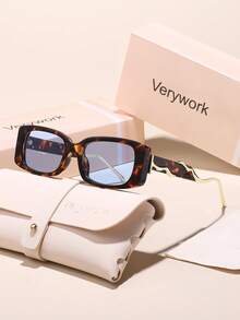 Verywork 1件装女士方形全框休闲优雅酷炫T台新款复古品牌设计时尚眼镜，适合户外休闲活动、热带海滩度假、夏季假日、婚礼、音乐会、约会等场合佩戴，时尚配饰 - 彩色 - 查看 1