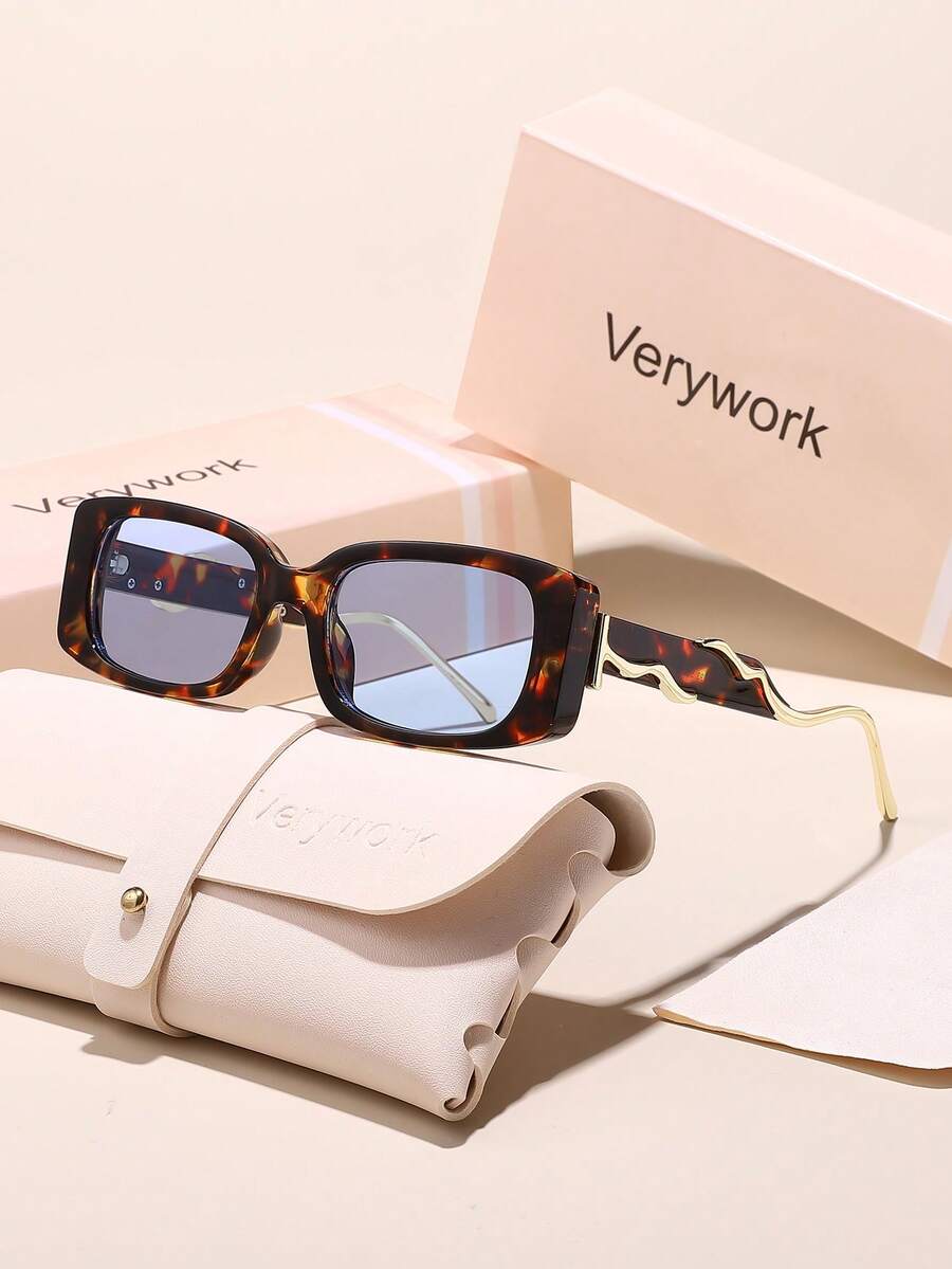 Verywork 1件装女士方形全框休闲优雅酷炫T台新款复古品牌设计时尚眼镜,适合户外休闲活动、热带海滩度假、夏季假日、婚礼、音乐会、约会等场合佩戴,时尚配饰 - 彩色 - 查看 1