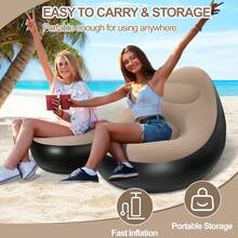 2 piezas Sofá inflable con felpa, sillón reclinable plegable, sofá cama para exteriores con comodidad antideslizante, color café - A - Ver 7