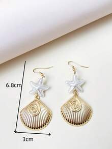 1 Đôi bông tai kiểu Bohemian đính ngọc trai giả hình sao biển và vỏ sò, chất liệu kim loại, thích hợp cho kỳ nghỉ biển hoặc dự tiệc của phụ nữ. - Vàng - Xem 4