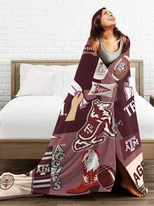 Texas A&M Merch Aggies Throw Blanket Warm Blankets Breathable Air Conditioner Blanket For Car Classic Outdoor Blankets For Picnic For All Season - màu đen - Xem 4