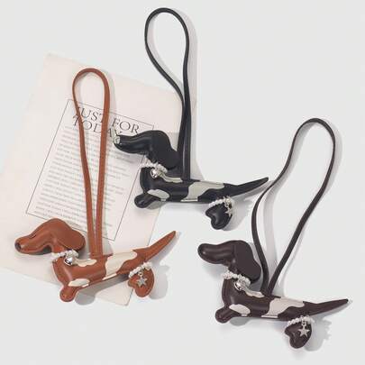 1pc Unique Sausage Dog PU Pendant Decoration, With Creative Beaded Heart & Star Ornaments - Accessory For Phone, Bag, Keys