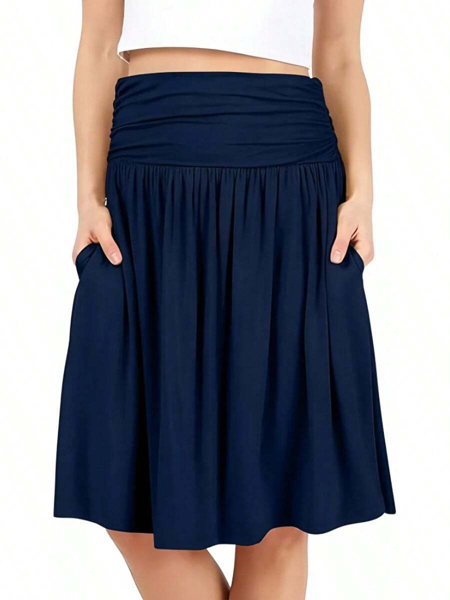 Falda entallada plisada informal y versátil para mujer, estilo europeo y americano, nueva colección verano 2025 - azul profundo - Ver 1