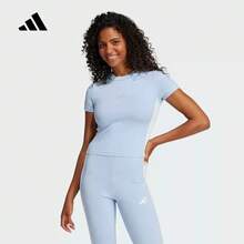 Adidas 三條紋短高腰女ESSENTIALS短袖T卹 - 藍色 - 查看 2