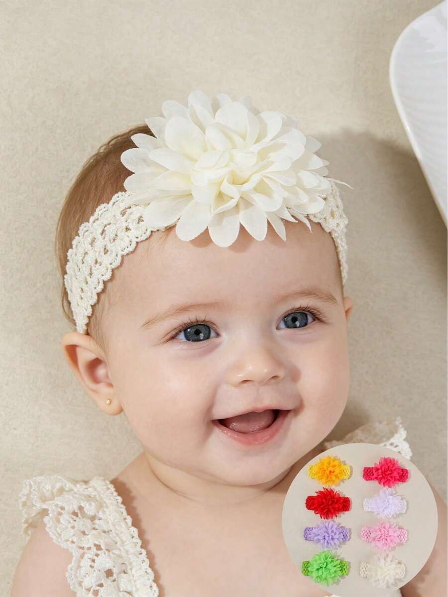 1/3/4pcs Girls Solid Color Breathable Chiffon Flower Headbands, Suitable For Daily Use - Multicolor - View 1