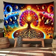 1件装宇宙生命之树印花挂毯，饰有绚丽的星系和行星图案，波西米亚风格，适用于卧室、客厅、宿舍装饰，太空艺术挂毯，柔软涤纶面料，易于悬挂，家居美学装饰 - 宇宙生命之樹 - 查看 11