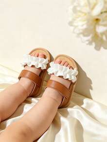 Sandalias abiertas con diseño floral lindo, transpirables, para niñas, livianas y cómodas, antideslizantes, adecuadas para interiores, exteriores, playa, primavera/verano - Marrón - Ver 8