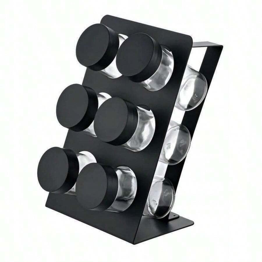 Spice Rack Storage Countertop, Spice Storage Rack Tower Storage Rack With 6 Empty Jars + 1 Shelf, Spice Rack Seasoning Rack Seasoning Jar, Seasoning Bottle Salt Shaker Pepper Shaker Salt Shaker Pepper Shaker Spice Bottle Storage - Black - View 1