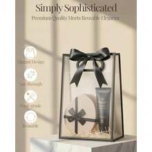 Frosted Clear Gift Bags With Gusset Bottom And Ribbon 15 Pack Semi-Transparent, Reusable Favor Bags In Assorted Sizes, Bulk Pack For Party, Wedding, Birthday, Boutique And Small Business 10.2"X3.2"X7.1", Black, Medium - 黑色/中號 - 查看 3