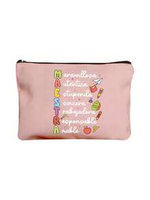 Colorful Maestra Letter & Rainbow Apple Print Cosmetic Bag, Cute & Spacious Storage Pouch, Daily Toiletry Bag, Multi-Functional Storage Bag, Lightweight Travel Handbag, Thoughtful Gift, Travel Souvenir For Friends, Essential Travel Organizer, Suitable For Work, School, Travel, Picnic, Camping, Outdoor Adventure, Valentine's Day Gift, Back To School Essential - Multicolor - View 12