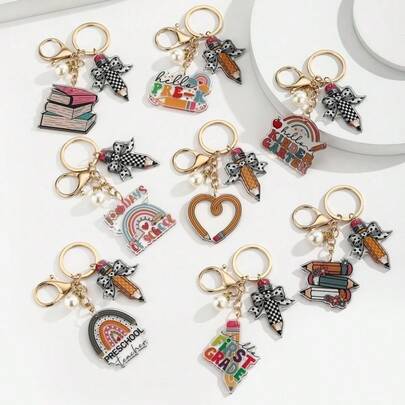 An Acrylic Tassel Keychain/Bag Charm With A Teacher Theme, Suitable For The Back-To-School Season, Is A Gift For Teacher's Day, Christmas, Mother's Day, Father's Day, Graduation Ceremonies, And For Teachers