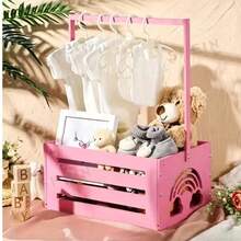 Hộp đựng đồ bằng gỗ màu hồng, hộp sắp xếp hình chữ nhật, giá đựng đồ tắm đa năng, giỏ đựng đồ chơi, kệ đựng đồ dùng thiết yếu trong phòng tắm, giỏ quà tặng tắm, giỏ quà chào mừng, quà tặng bà bầu, quà tặng bố mẹ mới, giỏ, hộp và vật chứa - Hồng - Xem 3