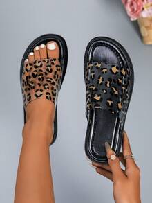 Women's Transparent Slip-On Thick Sole Sandals, Comfortable Versatile Summer Casual Beach Slippers, Brown Transparent Leopard Print Slides - Leopard Print - View 6