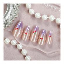 Press On Nails - 24 Popular French Cat-Eye Almond Wear Nails Purple Gradient High-End Whitening Cherry Nail Polish - DM-133 - Xem 1