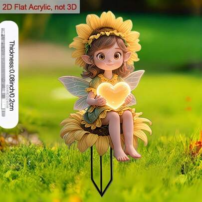 2D Flat Sunflower Girl Garden Decor - Weatherproof Acrylic Outdoor Yard Sign, Easy Ground Installation Without Electricity, Perfect Gift For Gardeners And Homes