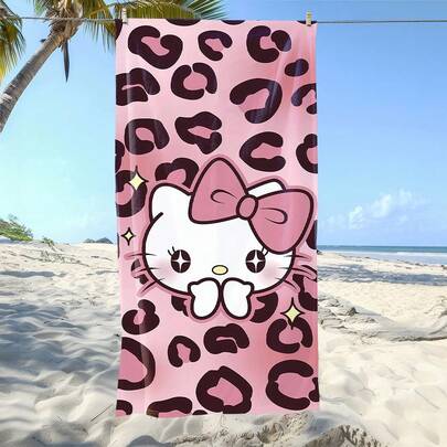 SANRIO 1条柔软豹纹Hello Kitty图案超细纤维沙滩巾，适用于海滩、游泳池、露营、旅行、浴室、健身房、瑜伽等场合。这款超细纤维毛巾柔软舒适，吸水性强，轻便易携，防风防晒，夏季旅行防沙，是度假浴室装饰的理想之选。夏季必备，这款超棒的沙滩巾绝对值得入手。三丽鸥沙滩巾