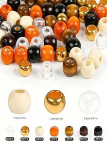 70pcs Brown & Orange Wood Beads For Braids, Dreadlock Accessories With Threader Tool,Clips For Hair,Claw Clips - Multicolor - View 4