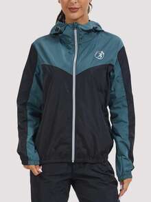 Women's Hooded Windproof Waterproof Lightweight Jacket With Pockets, Suitable For Outdoor Hiking And Travel Sports - Black - View 2