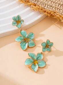 1 Pair Summer New Elegant Handmade Luxury Gradient Green Eggplant Flower Pendant Earrings, Suitable For Beach Holiday - Pink - 查看 10
