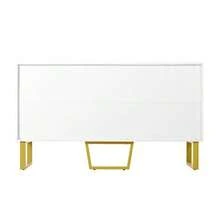 High Gloss Sideboard, 4 Doors, Metal Handles And Legs, Geometric Design In White, 140 Cm Long X 40 Cm Wide X 80 Cm High. - White - View 6