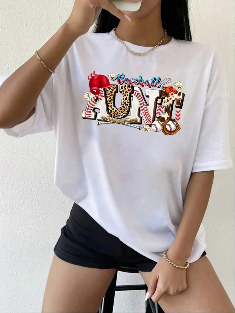 Talla Grande - Talla Grande - Camiseta Casual de Manga Corta con Cuello Redondo y Estampado de Letras Rugby
