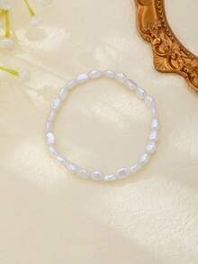 Baroque Asymmetric Faux Pearl Bracelet, Gentle Vibe Versatile Commuter Bracelet For Women - White - View 2