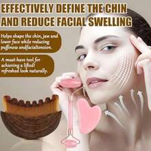 Lymphatic Contour Face BrushJade Roller Gua Sha Set Face Roller For Face Chin And Jawline Sculpting And Relieve Fatigue Guasha - Pink - View 3