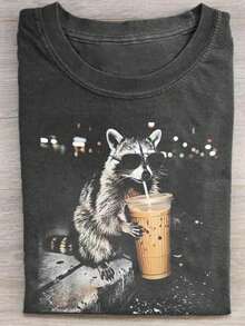 1pcsCute Cat Funny Graphic Graphic T-ShirtMen's Cotton T-Shirt, 230G Washed Short-Sleeve Suitable For Halloween, Christmas And Spring Festival Gifts - 黑色 22 - 查看 12