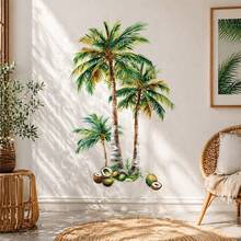 1pc Tropical Plant Coconut Tree Wall Sticker, Removable PVC Green Leaf Nature Art Decal, Bohemian Summer Jungle Themed Mural, Modern Minimalist Home Decor, Ideal For Living Room, Bedroom And Indoor Household Wall Decoration - 1PC - View 3