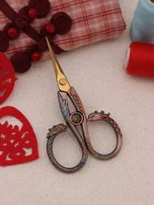Stainless Steel Dragon & Phoenix Embroidery Scissors, Vintage Engraved Sharp Small Craft Scissors For Sewing, Cross Stitch, Cutting Thread, Paper Cutting, Tea Art And Handicraft/Oriental Style Lovers Collection. Suitable For All Celebratory Occasions: Ribbon Cutting, Housewarming, Grand Opening, Wedding, Etc. Wedding Favor Gift With Practical Use And Collection Value, Can Become A Keepsake Holding Cherished Memories. - Pointed Scissors - View 17