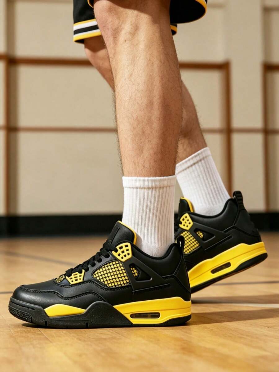 Premium Leather & Mesh Basketball Sneakers, Color-Blocked Design, Reinforced Stitching + Comfort Insoles, Dual-Use For Casual Wear & Training - Thor - Xem 1