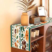 1/25pcs Vintage Floral Pattern Printed 100% Linen Table Runner, Suitable For Holiday Parties, Birthday Dinners, Kitchen & Dining Room Decor, Furniture & Home Textile Decoration. It Is A Multi-Purpose Home Decor Item Applicable For All Seasons, Perfect For Party/Holiday Decorations, And Also An Excellent Gift For Parents And Friends. - Multicolor - View 3