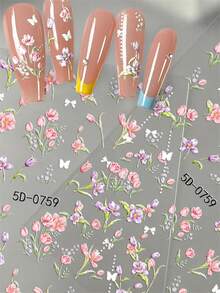 5D Embossed Romantic Tulip/Iris/Lily Of The Valley Flowers Nail Sticker Colours Tulip Flower Decal Adhesive Spring Flower Slider - Multicolor - View 2
