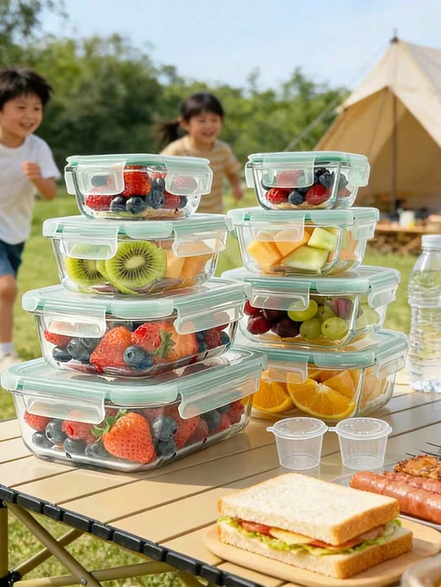 16PCS Stück mikrowellengeeigneter Glasbehälter zum Aufwärmen für Büroarbeiter, Lunchbox für den Kühlschrank und große Frischhalteboxen mit Reis- und Mahlzeitenboxen, Küche, - Übersicht 1