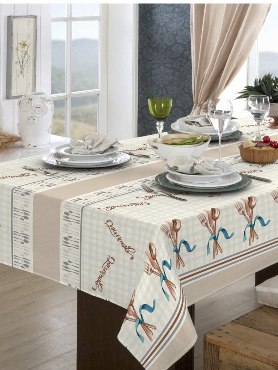 Luxury Oxford Rustic Linen Tablecloth For 4/6/8 People, Various Prints - Gourmet - View 1