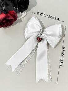 1pc Gothic Style Lace Ribbon, Crystal Heart Cross, Bowknot Hair Clip, Iron Alloy Alligator Clip, Versatile Accessory For Any Occasion,Festival,Party, Claw Clips - White - View 4