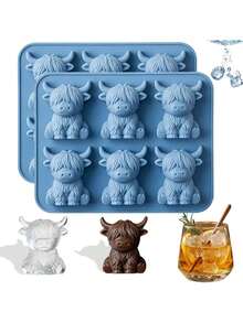 6/12 piezas Mini molde de silicona en forma de vaca de las Tierras Altas - Molde de hielo 3D con forma de vaca linda para whisky, cócteles y hornear, molde de silicona adecuado para decoración de Pascua y vacaciones, suministros para fiestas de verano - Multicolor - Ver 3