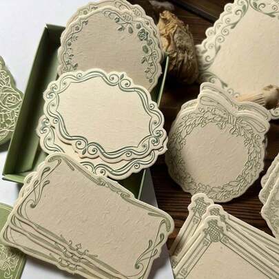30 Sheets Vintage Embossed Convex Printing Special Thicker Kraft Paper Notes, Floral Bow Border, Simple INS Style, Can Be Written On, Notes Cards, Scrapbooking Decorative Materials