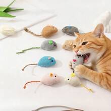 2件装宠物猫玩具，趣味表情老鼠玩具，吸引猫咪注意力，满足猫咪的咀嚼和抓挠需求，轻巧易抓握，耐用耐咬，毛绒发声玩偶，羽毛装饰，猫咪礼物，猫咪游戏，猫咪用品，互动猫玩偶 - 彩色 - 查看 3