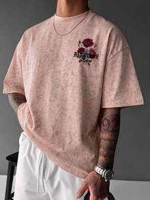 Zrgoth 男士休闲百搭玫瑰花印花短袖T恤 - 粉色 - 查看 2