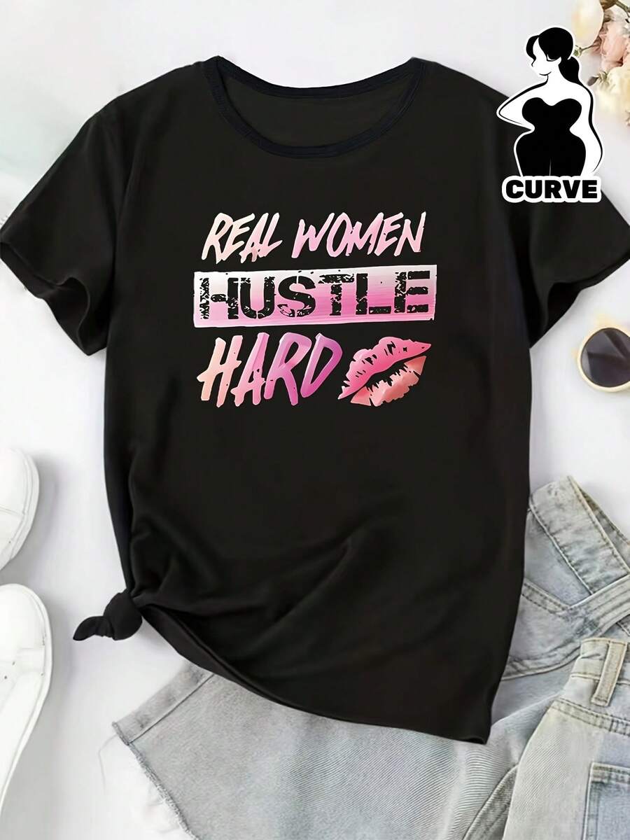 Camiseta de Talla Grande con Estampado de Letras