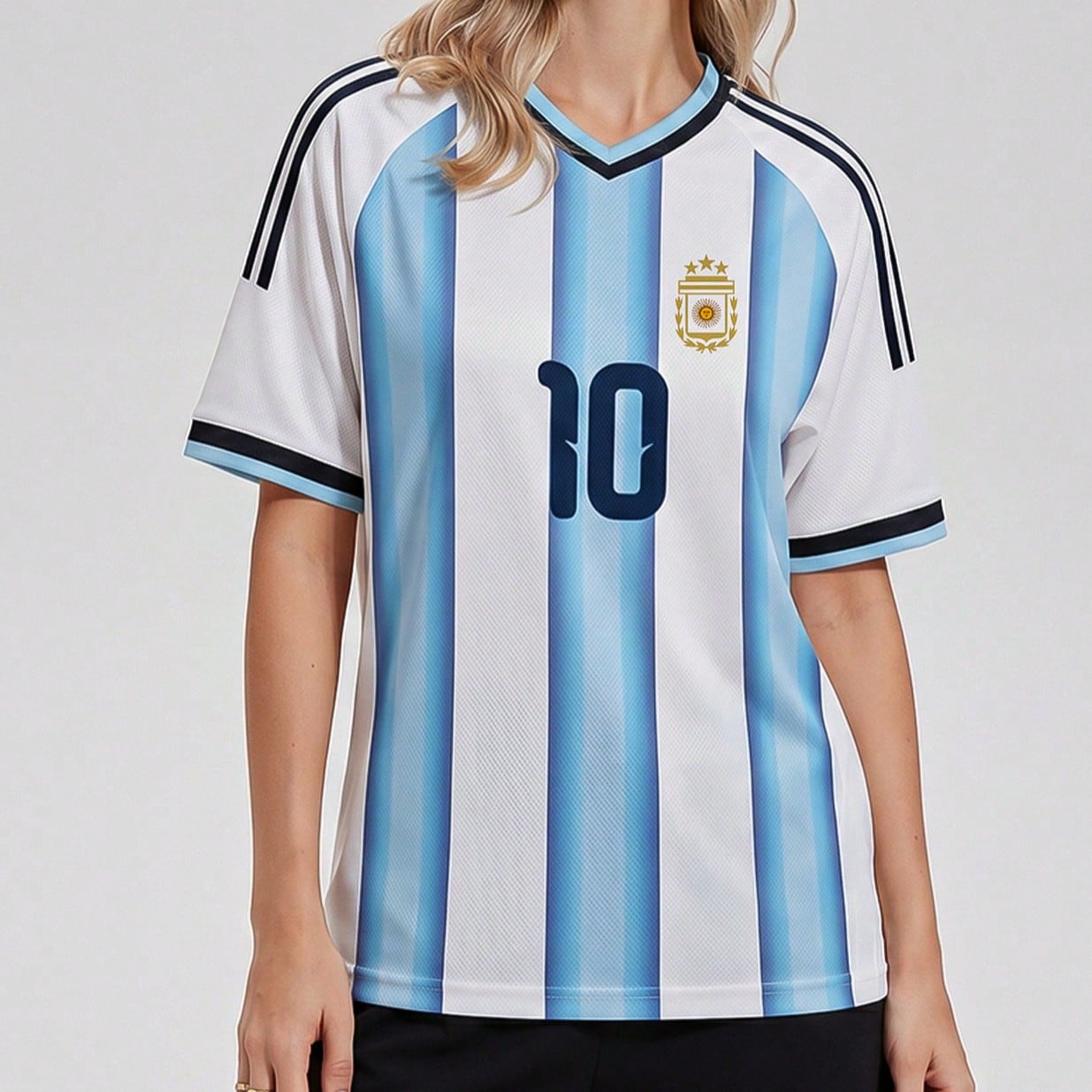 Camiseta casual de manga corta a rayas con estampado numérico