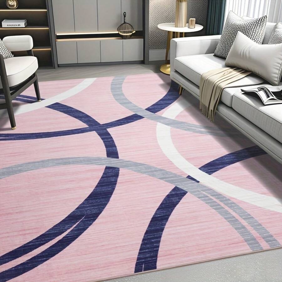 Contemporary Abstract Washable Rug Measuring 5 By Feet, Featuring A Non-Slip Soft Loop Stripe Design, Made From Faux Cashmere With A Backing.This Minimalist Style Carpet Is And Decorating Living Rooms And Bedrooms - Multicolor - View 1