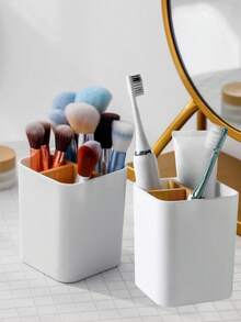 3-Slot/5-Slot Bathroom Storage Box, Suitable For Toothbrush, Toothpaste Storage, Compatible With Electric Toothbrush, Children's Toothbrush, Floss And Razor, Countertop Placement, Modern Minimalist Bathroom Accessory. 1pc Bamboo Wood Toothbrush Holder With 5-Slot Removable Divider - Multicolor - View 7